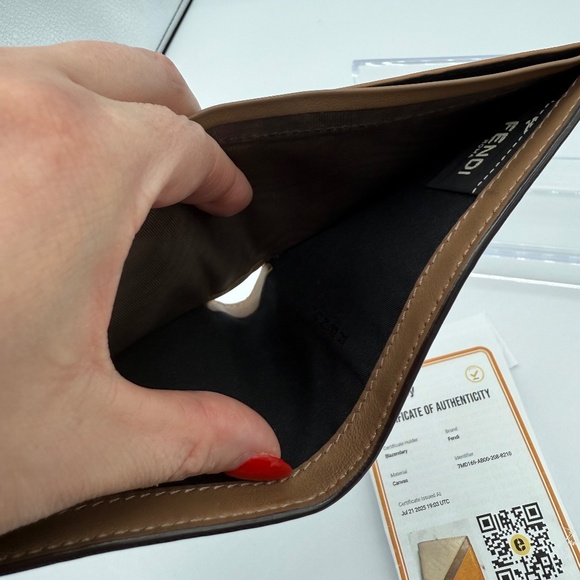 FENDI Vitello Grace FF Embossed Striped Bi-fold Leather Wallet - Picture 9 of 11